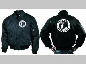 Bike Punx - Good Night White Pride čierna zimná letecká bunda BOMBER Winter Jacket s límcom, typ CWU z pevného materiálu s masívnym zipsom na zapínanie 100%nylón, čiastočne vodeodolná